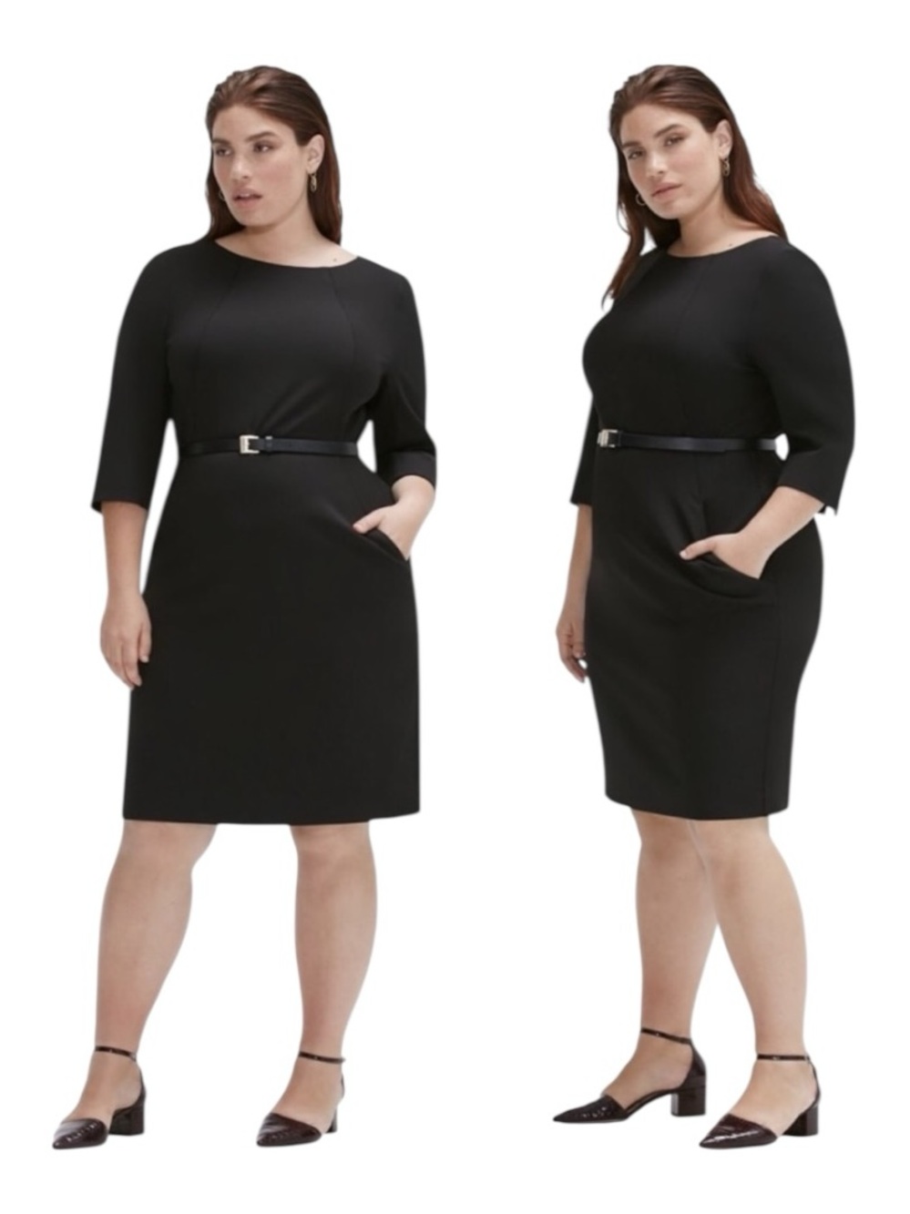 MM.LaFleur Etsuko Dress 1X Black Sheath Career Office Pockets 3/4 Sleeve Plus
